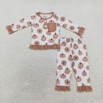 GLP1402 toddler girl clothes pumpkin girl winter halloween pajamas set