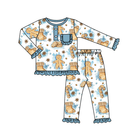GLP1413 pre-order  toddler girl clothes gingerbread man girl winter christmas pajamas set-2024.7.11
