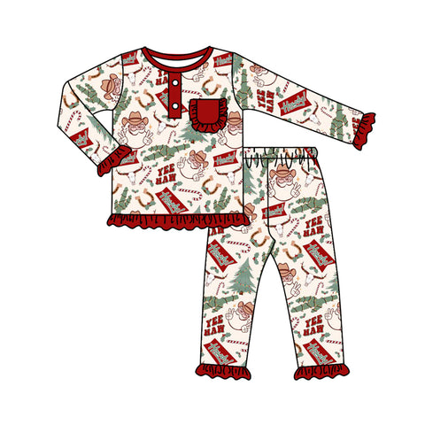 GLP1414 pre-order  toddler girl clothes santa girl winter christmas pajamas set-2024.7.11