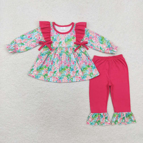 GLP1430 Toddler girl clothes pink floral girl  winter set