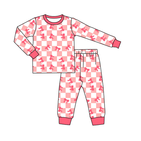 GLP1433 pre-order  toddler girl clothes bow pink girl winter  pajamas set-2024.7.16