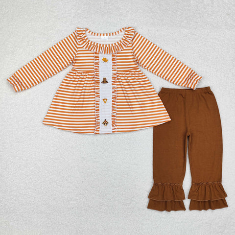 GLP1435   toddler girl clothes embroidery turkey girl thanksgiving winter set