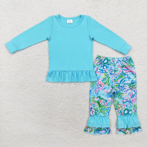 GLP1458   toddler girl clothes blue floral girl winter set