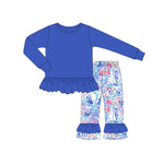 GLP1459 pre-order  toddler girl clothes blue floral girl winter set-2024.7.19