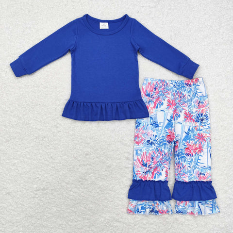 GLP1459 toddler girl clothes blue floral girl winter set