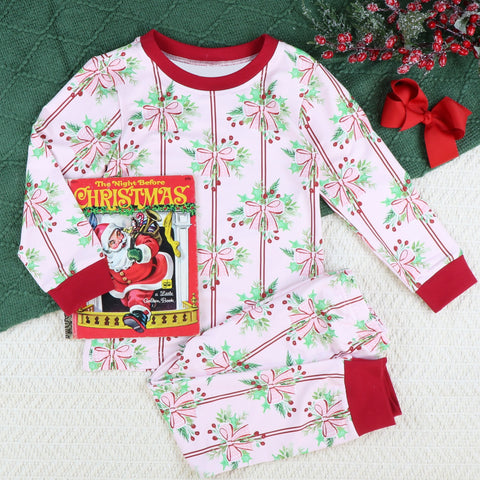 GLP1476 pre-order  toddler girl clothes bows girl christmas winter pajamas set-2024.7.21
