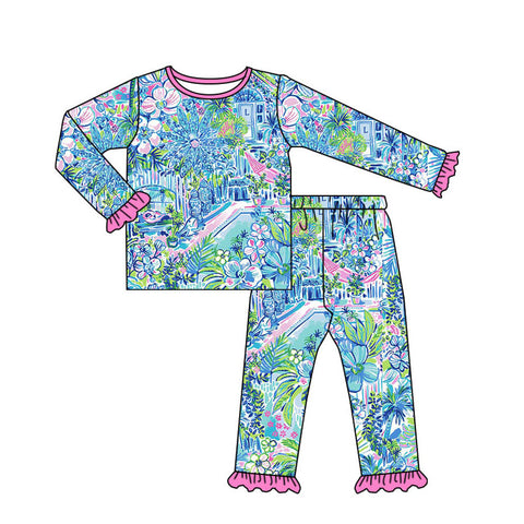 GLP1481 pre-order  toddler girl clothes floral girl  winter pajamas set-2024.7.22