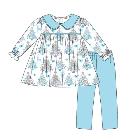GLP1486 pre-order  toddler girl clothes trees  girl christmas winter set-2024.7.22