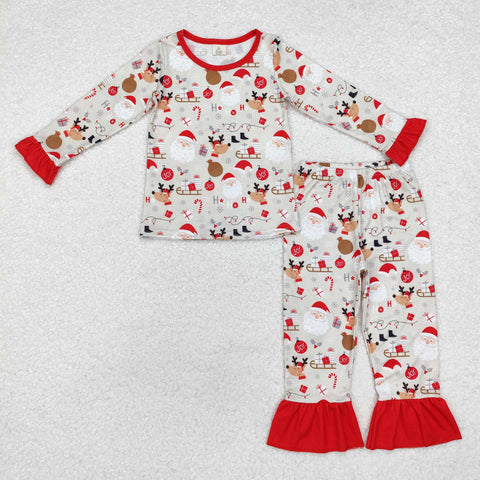 GLP1508 Bamboo toddler girl clothes Santa Claus girl christmas winter pajamas set