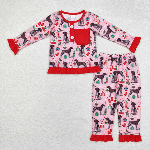 GLP1522  Bamboo toddler girl clothes dog girl winter christmas pajamas set