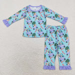 GLP1535 Bamboo toddler girl clothes cartoon dog girl christmas winter pajamas set