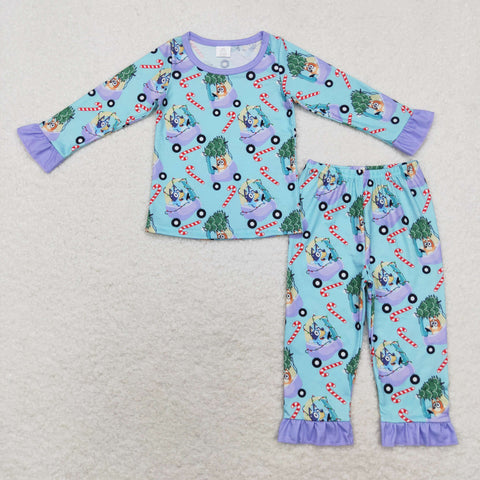 GLP1535 Bamboo toddler girl clothes cartoon dog girl christmas winter pajamas set