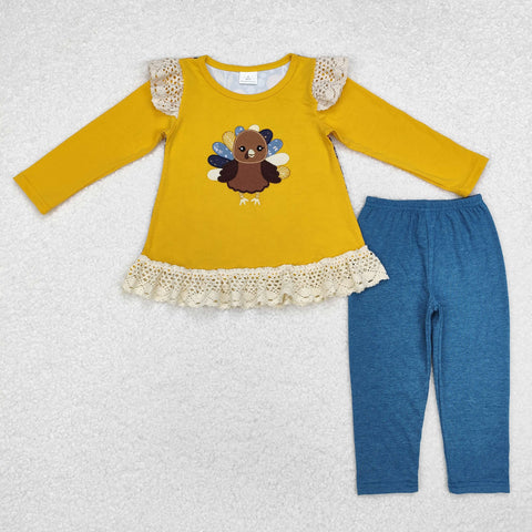 GLP1542   toddler girl clothes embroidery turkey girl thanksgiving winter set