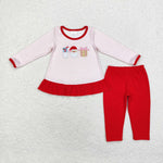 GLP1596   toddler girl clothes embroidery santa cookies girl christmas winter top t-shirt