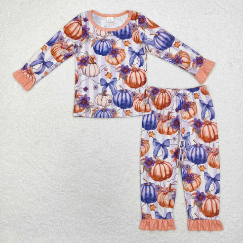 GLP1619 Bamboo  toddler girl clothes pumpkin girl winter pajamas set