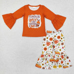 GLP1637    toddler girl clothes pumpkin girl bell bottoms set