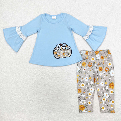 GLP1639  toddler girl clothes embroidery pumpkin flower girl bell bottoms set