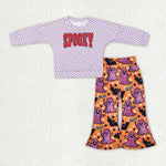 GLP1691   toddler girl clothes spooky girl halloween bell bottoms pant set