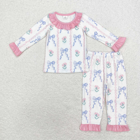 GLP1693 Bamboo  toddler girl clothes bows girl pajamas winter set