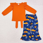 GLP1719   toddler girl clothes pumpkin girl halloween bell bottoms pant set