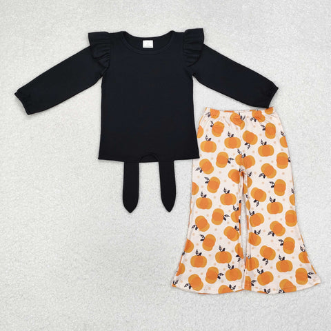 GLP1720    toddler girl clothes pumpkin girl halloween bell bottoms pant set