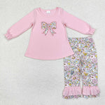 GLP1836   toddler girl clothes embroidery bow leopard print girl winter set