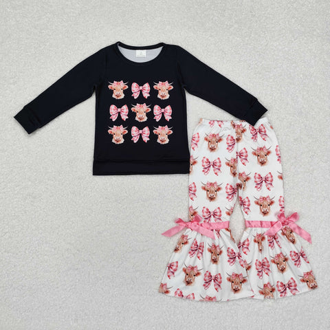 GLP1893   toddler girl clothes cattle bows girl bell bottoms set