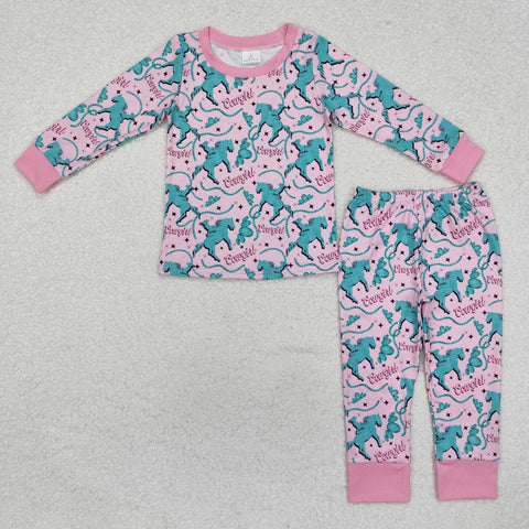 GLP1911  toddler girl clothes cowgirl girl winter pajamas set