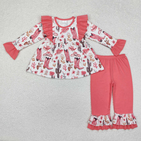 GLP1922  toddler girl clothes cowboy girl winter pajamas set