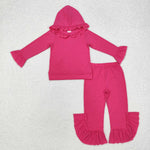 GLP2061   toddler girl clothes hot pink girl winter hoodie set