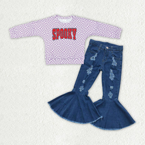 GLP2078 baby girl clothes spooky girl halloween bell bottoms jeans outfits