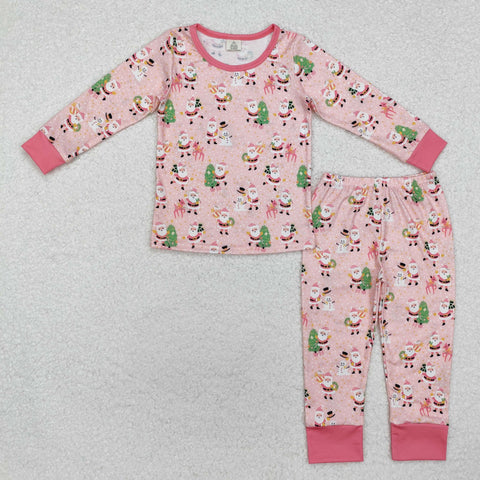 GLP2094  Bamboo  toddler girl  clothes santa girl winter pajamas set