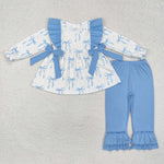 GLP2109  toddler girl clothes blue bows print girl winter set