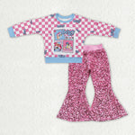 GLP2140 baby girl clothes cartoon dog girl christmas sequin bell bottom pant set