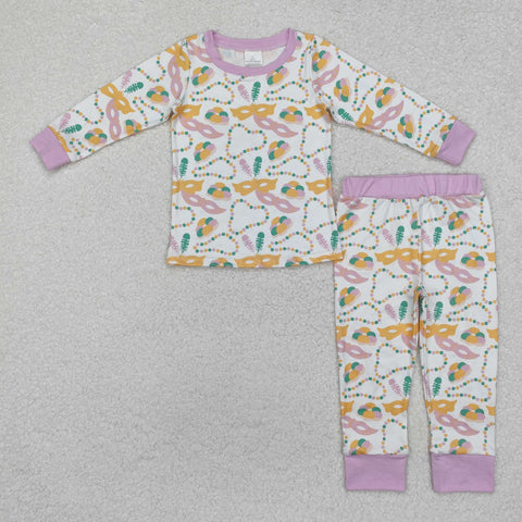 GLP2184 toddler girl clothes mardi gras girl winter pajamas set