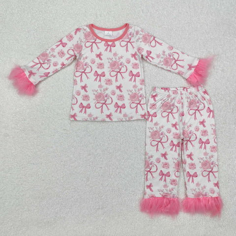 GLP2215   toddler girl clothes rose flower girl valentines day pajamas set