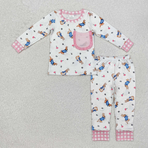 GLP2226   toddler girl clothes rabbit girl easter pajamas set