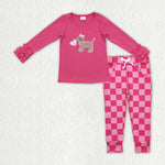 GLP2315   toddler girl clothes embroidery dog girl Valentine's Day pajamas set