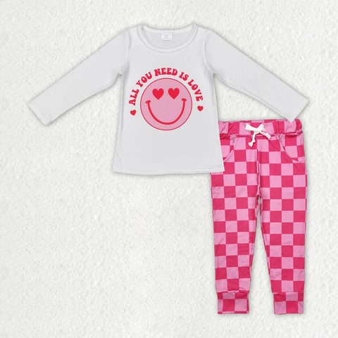 GLP2316   toddler girl clothes smile girl Valentine's Day pajamas set