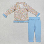 GLP2323 toddler girl clothes blue floral girl winter set