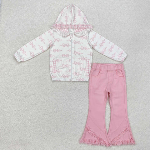 GLP2324 baby girl clothes pink bows girl bell bottoms jeans outfits