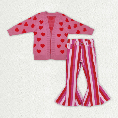 GLP2327 baby clothes love sweater girls Valentine's Day bell bottom pant set