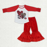 GLP2330 toddler girl clothes love leopard print girl Valentine's Day bell bottom set