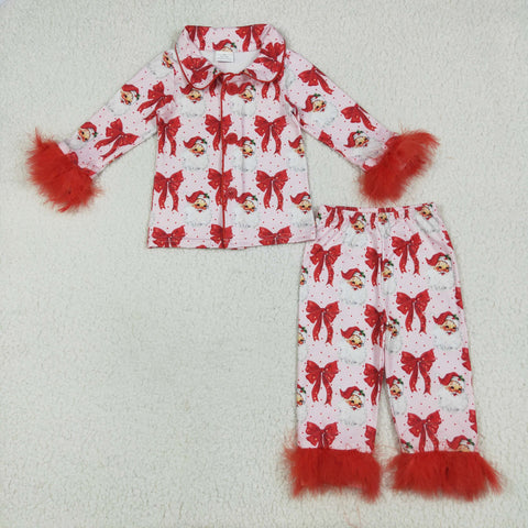 GLP2373   toddler girl clothes santa girl winter christmas pajamas set