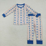 RTS toddler clothes matching clothing blue bows  print adult mama kids clothes-2025.7.31