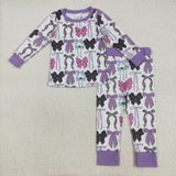 RTS kids matching clothing purple bows print clothing girl fall clothing-2025.7.28