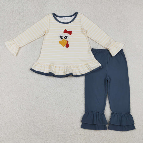 GLP2588   toddler girl clothes embroidery turkey girl thanksgiving winter set