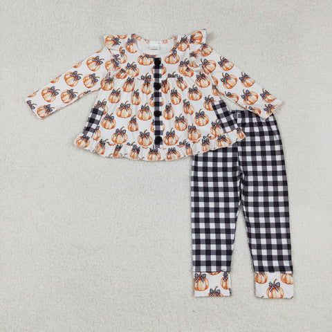GLP2692   toddler girl clothes pumpkin print girl pajamas winter set
