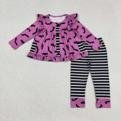 GLP2693   toddler girl clothes bat print girl pajamas winter set