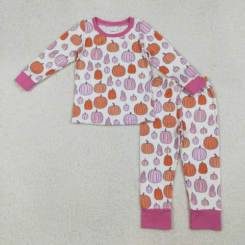GLP2702   toddler girl clothes pumpkin  girl winter pajamas outfit
